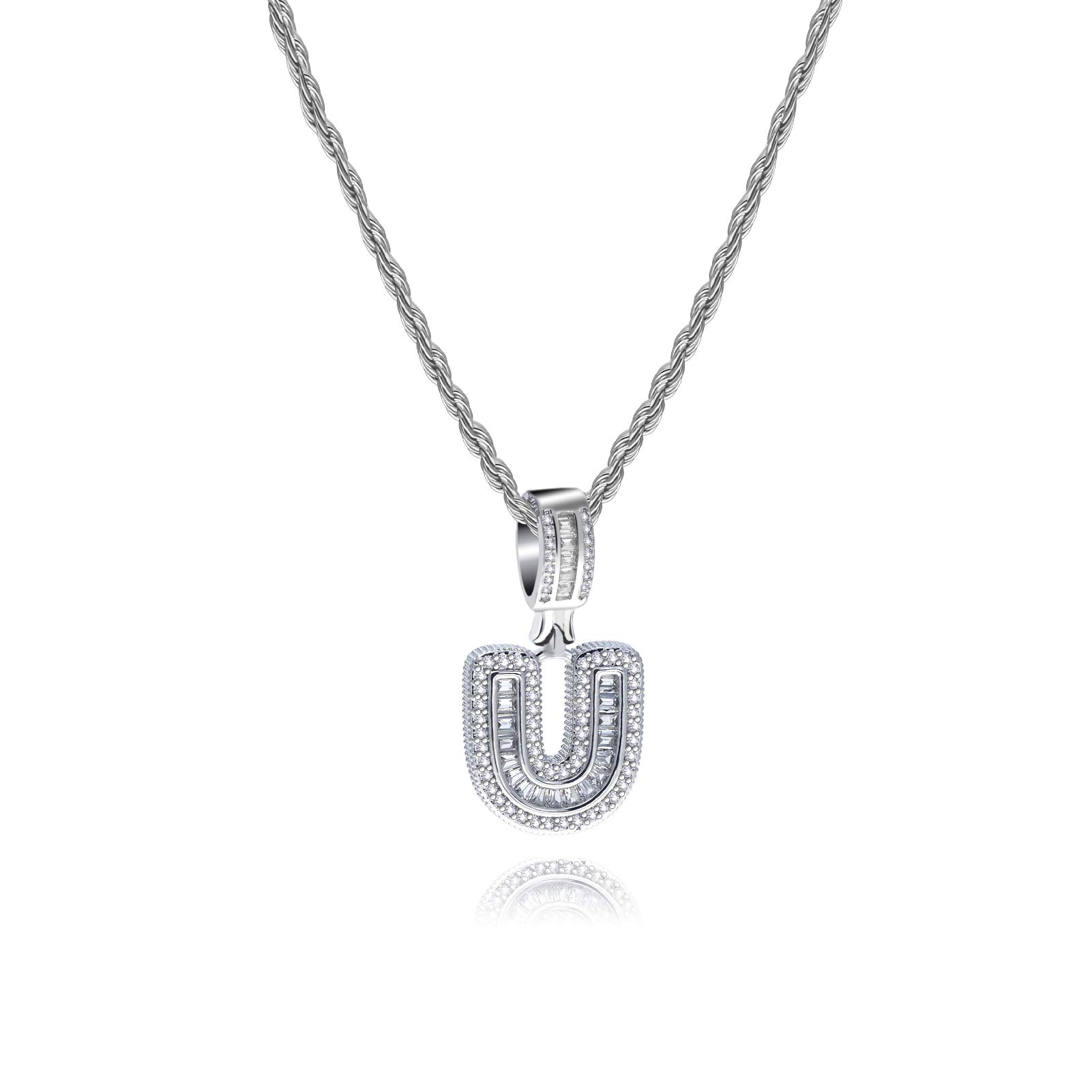 MiniJewelry U Letter Initial Necklace Name Alphabet Silver Crystal Clear CZ Women Mom Grandma Mum Mothers Day Personalize Jewellery Birthday