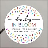 120 x Baby in Bloom Stickers – Rainbow Confetti Baby Shower Favor Labels – Thank You Stickers for Party Bags and Gifts – 1.6 Inch