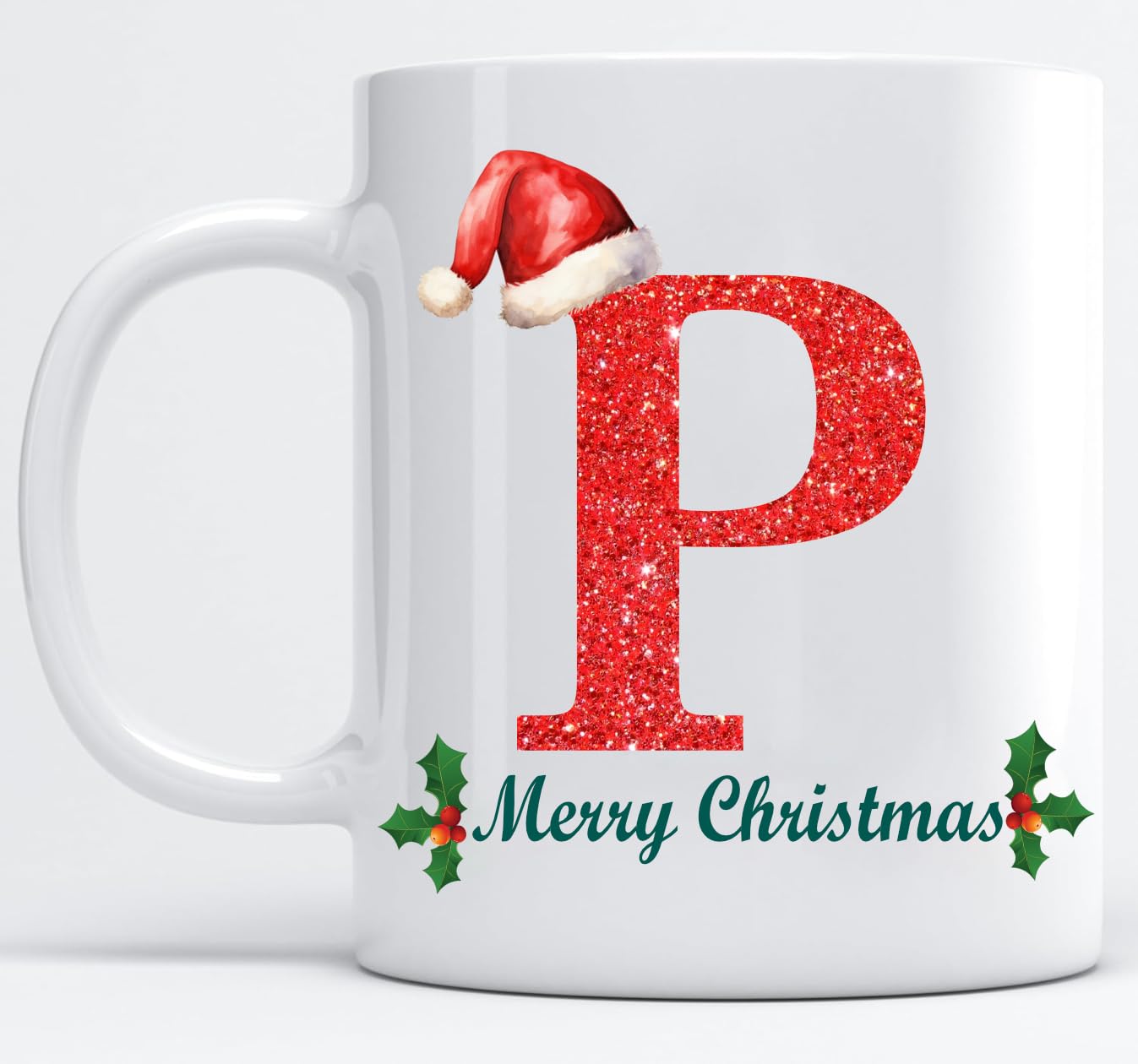EKAM Personalised Mug Alphabet Letter P - Initial Mug with Letters - 11oz Ceramic Coffee/Tea Cup Gift for Christmas, Birthday, Secret Santa, Mother’s Day or Father’s Day Gift (Black - P)