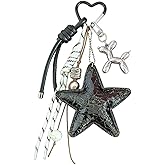 LRTJ Leather Pentagram Keychain for Handbag, Balloon Dog Purse Charms for Car Keys for Women, Cool Bag Charms for Backpack