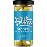 Filthy Blue Cheese Stuffed Olives, Premium Cocktail Garnish - 8.5 Oz Jar | All Natural Ingredients, Naturally Cured Queen Oli