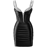 Zeeyecie Sequins Satin Homecoming Dresses 2025 Spaghetti Straps V-Neck Ruched Sparkly Short Prom Dress for Teens