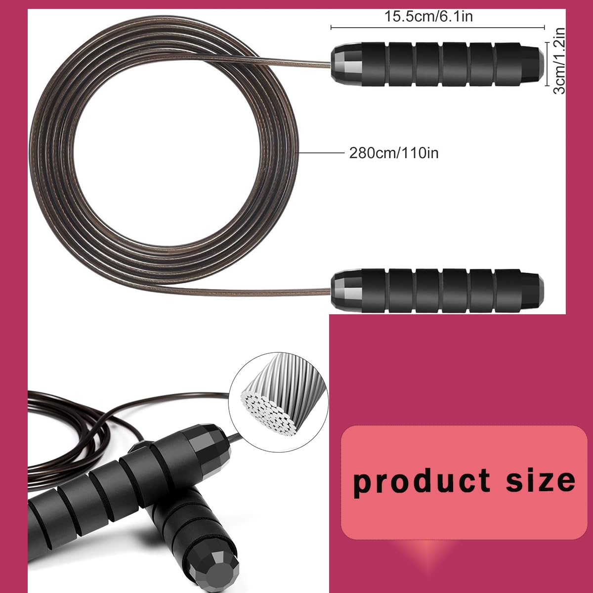 Photo 1 of Adjustable Jump Rope with Foam Handles, Tangle-Free Speed Rope with Ball Bearings for Fitness, Home Exercise, and Weight Loss, Suitable for All Ages