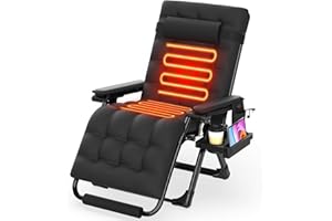 Suteck Heated Zero Gravity Chair, 29" XL Oversized Reclining Lounge Chair with 3 Heat Levels for Back & Seat, Armrest Pads, Cushion & Headrest, Upgraded Lock & Footrest, 500LBS(Battery Not Included)