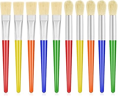 Anezus 10Pcs Chubby Paint Brushes for Kids Round Flat 6 1/4 in Washable Acrylic