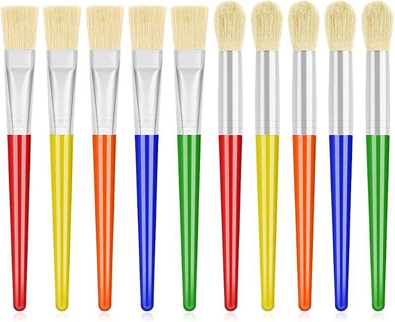 Anezus 10Pcs Chubby Paint Brushes for Kids Round Flat 6 1/4 in Washable Acrylic