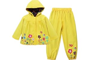 LZH Toddler Girls Raincoat Waterproof Rain Jacket Pants Suit with Hooded