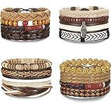 FIBO STEEL 15-16 Pcs Braided Leather Bracelets for Men Women Woven Cuff Bracelet Adjustable,FS