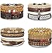 FIBO STEEL 15-16 Pcs Braided Leather Bracelets for Men Women Woven Cuff Bracelet Adjustable,FS