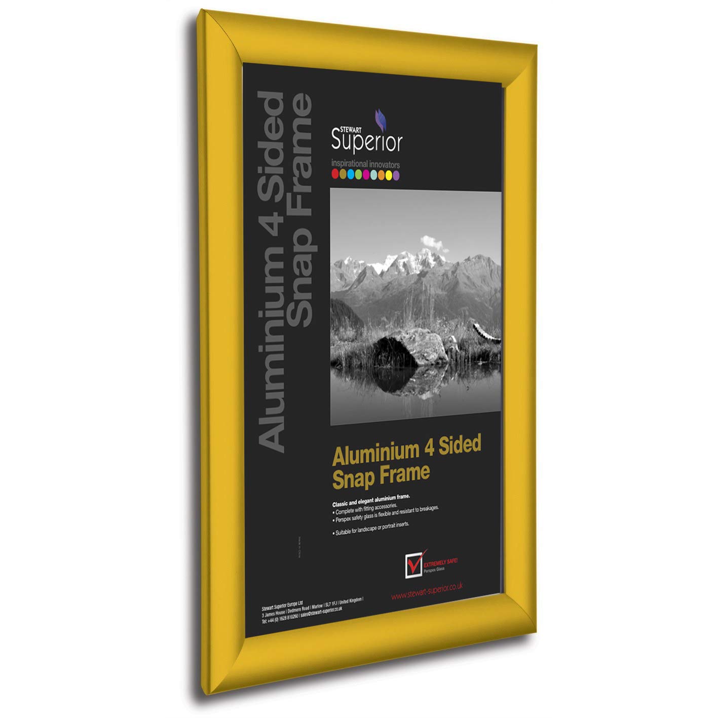 Stewart Superior A3 Aluminium 4 Sided 25mm Front Loading Picture/Poster Snap Frame - Powder Coated Gold