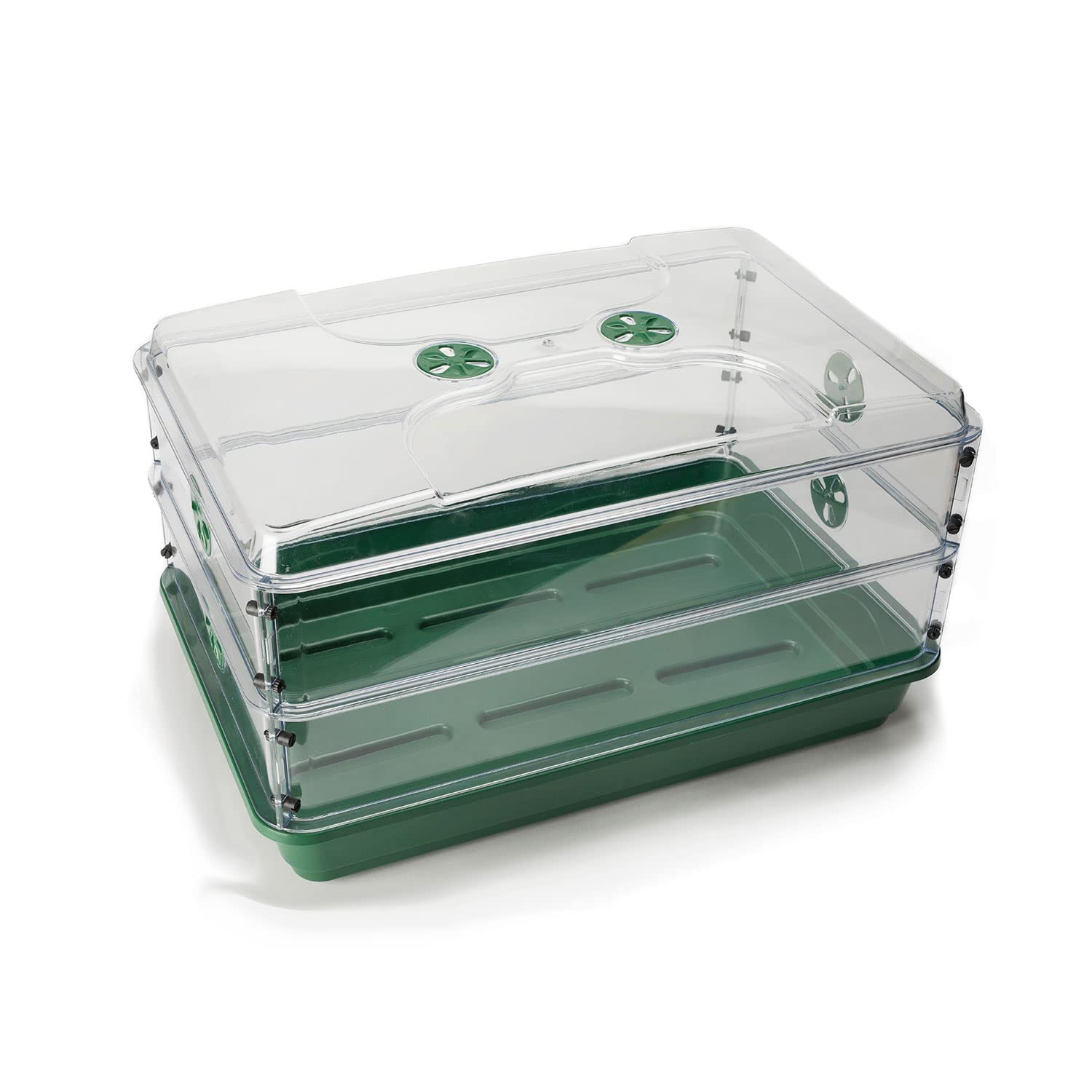 EarlyGrow MPL50115/2 Large Shatter Proof Propagator with Two Vented Height Extender Sets for Seed Germination and Plant Growth - 58 x 38 x 32cm