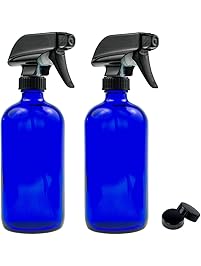 Empty Blue Glass Spray Bottle - Large 16 oz Refillable Container for Essential Oils, Cleaning Products, or Aromatherapy - Black Trigger Sprayer w/ Mist and Stream Settings - 2 Pack