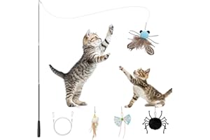 VavoPaw 4-in-1 Interactive Cat Toys for Indoor Cats, Retractable Cat Wand Toy with Feather, Crinkle Paper Refills, Kitten Toy