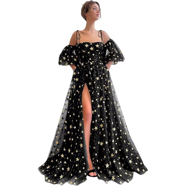 Amazon.com: Women's Sparkly Starry Tulle Prom Dresses Long Glitter Star  Formal Evening Party Gowns Black2 : Clothing, Shoes & Jewelry
