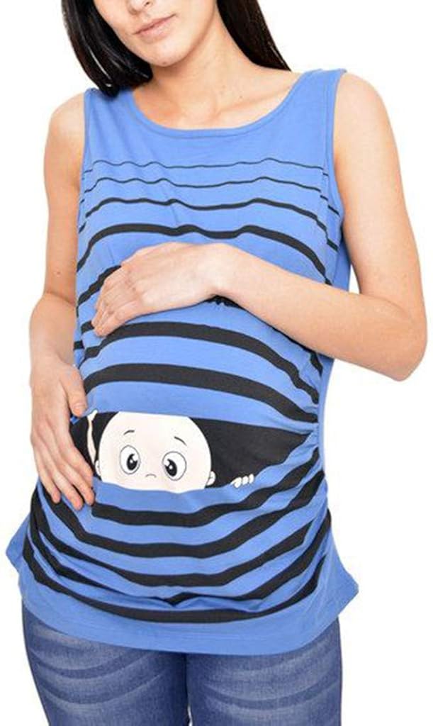 SAYEI Women's Print Cartoon Baby Maternity Round Neck Sleeveless Top Vest Shirt Casual