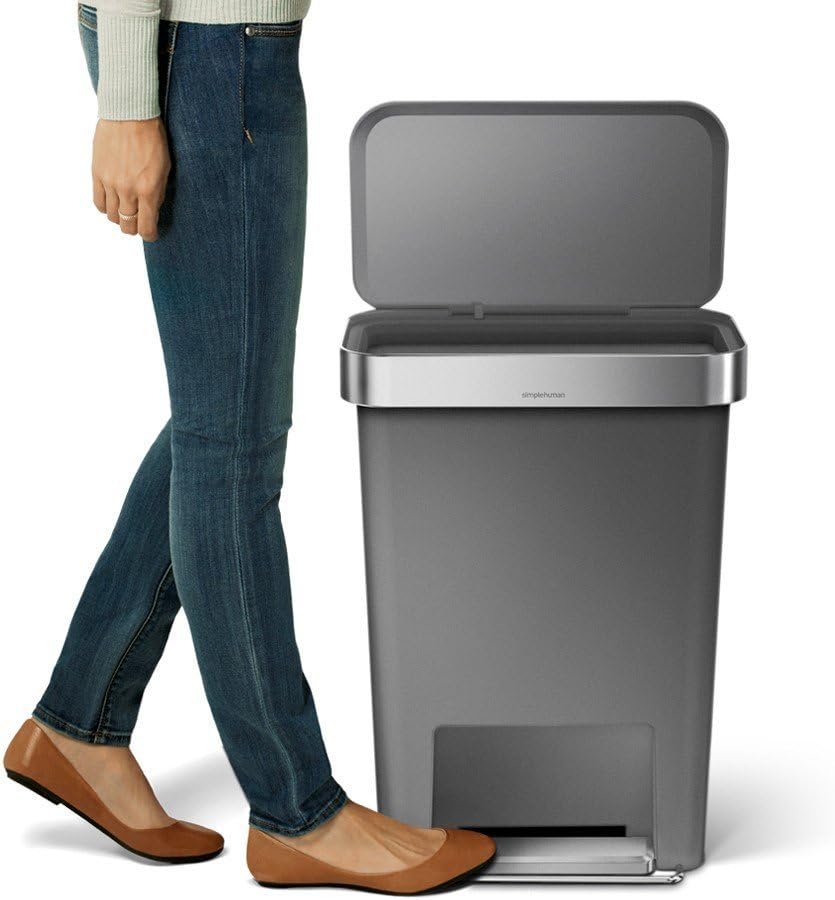 simplehuman CW1386CB 45L Rectangular Pedal Bin with Liner Pocket, Silent Soft Close Lid, Strong Wide Steel Pedal - Image 3