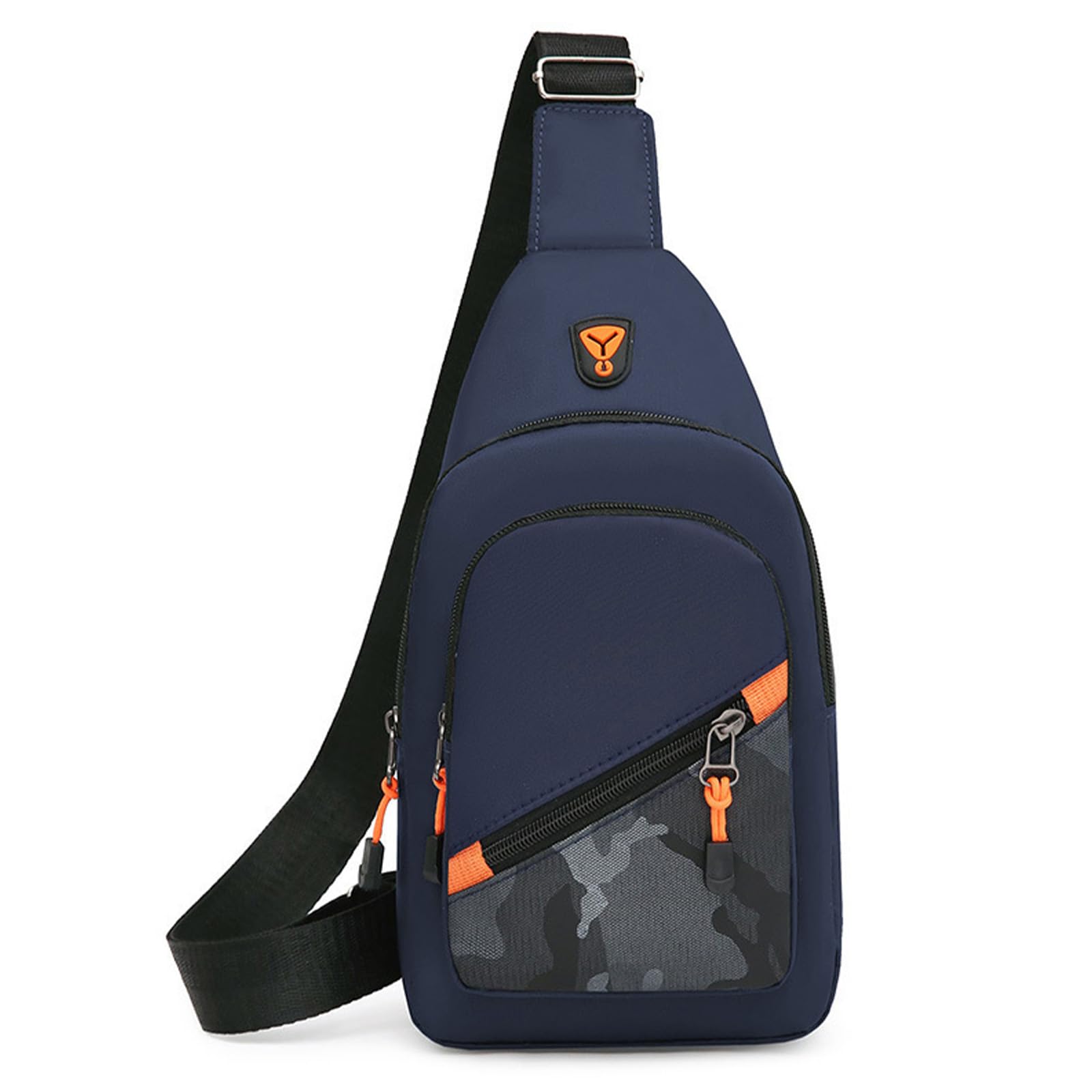 Camouflage Crossbody Chest Bag Breathable Waterproof Waist Bag with 4 Zipper Pockets Bumbags Hip Pouch Money Belt Bag with Adjustable Strap for Hiking Cycling Jogging Running Traveling (Blue)