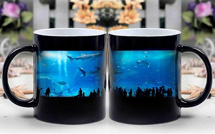 Amymami Personalized Gifts Heat Changing Magic Coffee Mug - Aquarium Shark Okinawa Japan Fish Water