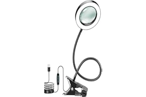 10X Magnifying Glass with Light and Timer, 2 in 1 Magnifying Desk Lamp, 3 Color Modes 10 Dimmable Brightness, Flexible Goosen