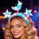 BARTOSI Light Up Moon Star Headbands LED Glow Headband Holiday Hair Accessories for Women and Girls
