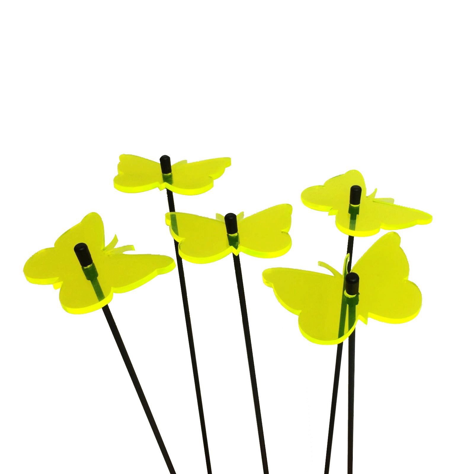 Glowing Gatekeeper Butterfly Set of 5 SunCatcher Garden Decor Ornaments Garden Stakes 25cm, 10 inch high Indoor Outdoor Yard Gardeners Gift, Colour:fluorescent Yellow