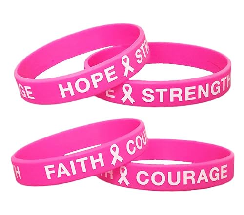 AISENO 36 Pcs Breast Cancer Awareness Pink Ribbon Bracelets Rubber