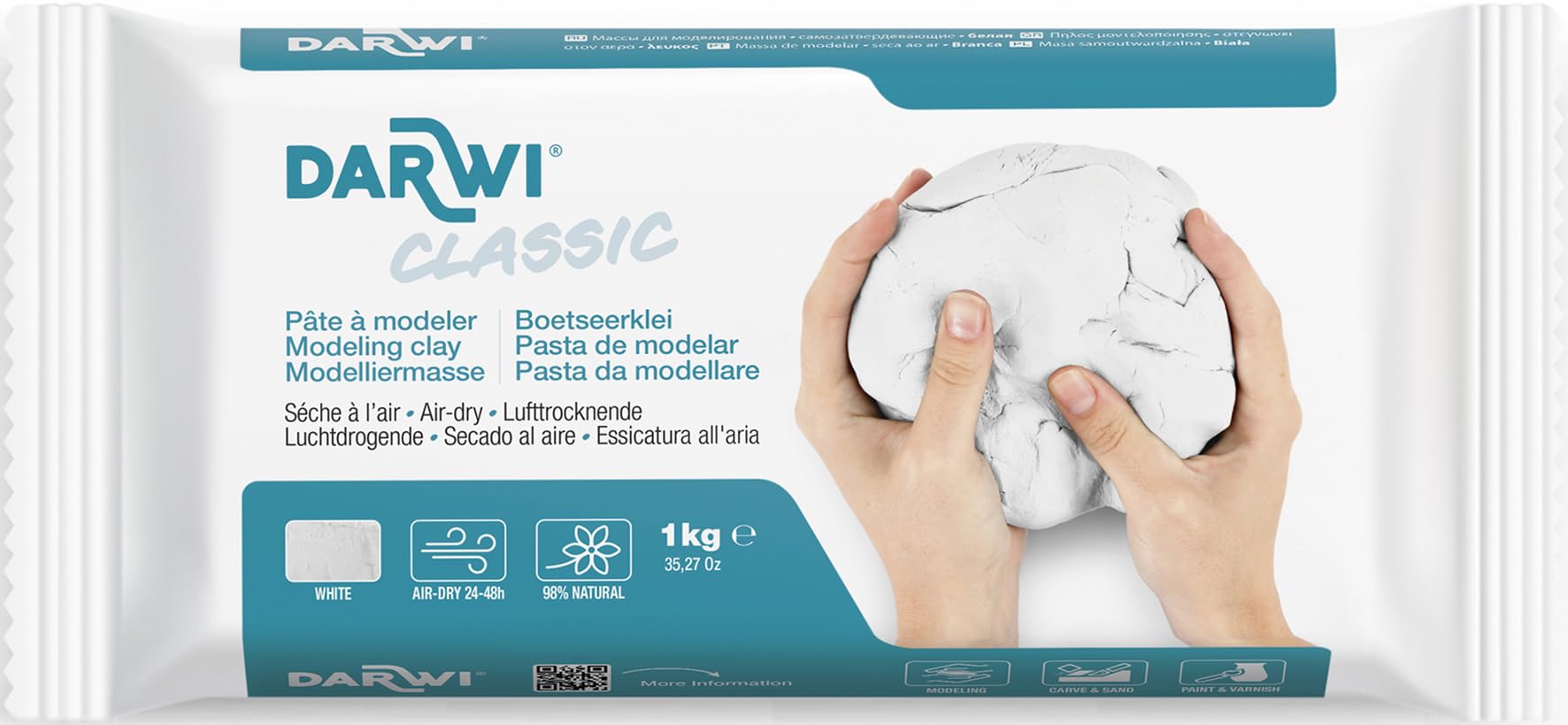 darwi 1-Piece Clay CLASSIC 1 KG, WHITE