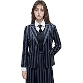 Women Goth School Uniform Cosplay Costume Pleated Dress Skirt Grey Stripes Suit Party Halloween Outfits