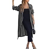 MJFCS YAENH Women's Vintage Notched Collar Double Breasted Plus Size Loose Over Knee Denim Jacket Trench Coat with Belt