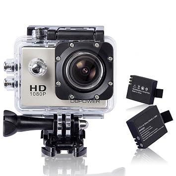 DBPOWER Waterproof Action Camera 12MP 1080P HD with 2 Batteries and Free Accessories Kit (Silver)