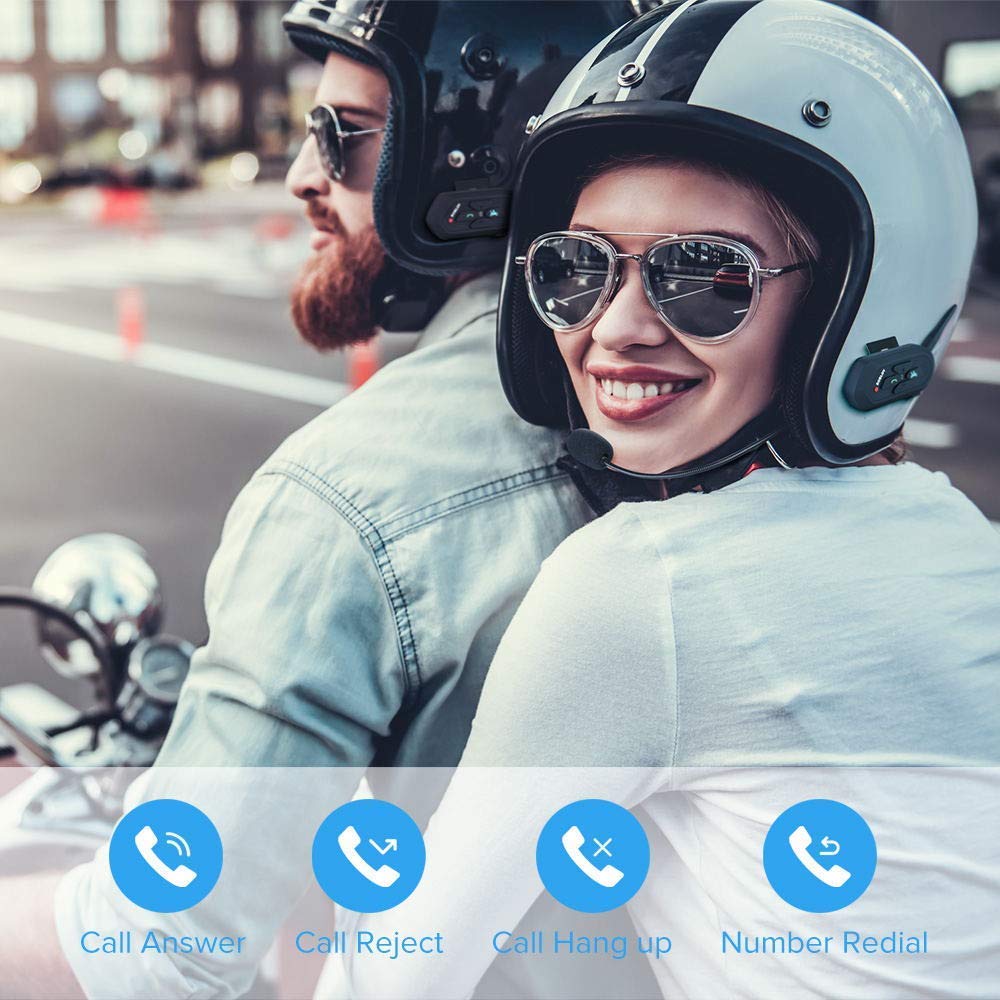 Boblov 2X V6 PRO Interfono Casco Moto 1200M Wireless Blue-Tooth Cuffie Auricolari Passeggero Impermeabile