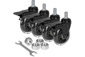 8T8 3 Inch Rubber Caster Wheels Heavy Duty with Brakes, 1/2''-13 x 1" Threaded Stem Casters Set of 4 (Screw Diameter 1/2", Length 1"), Quiet and Smooth Rolling Castors for Furniture Hardwood Floors