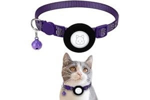 SIMPLETHINGS Airtag Cat Collar, Apple Air Tag Cat Collar with Safety Buckle and Bell, Reflective Cat Collar in 3/8" Width with Airtag Holder for Small Pets Cats Puppies Kitten
