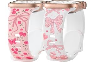 2 Pack Cute Cheetah Strap for Apple Watch Bands 38mm 40mm 41mm 42mm 44mm 45mm 46mm 49mm, Soft Silicone Bowknot Pattern Design