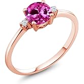 Gem Stone King 10K Rose Gold Pink Created Sapphire and White Created Sapphire Solitaire Engagement Ring For Women (1.03 Cttw, Round 6MM, Gemstone September Birthstone)