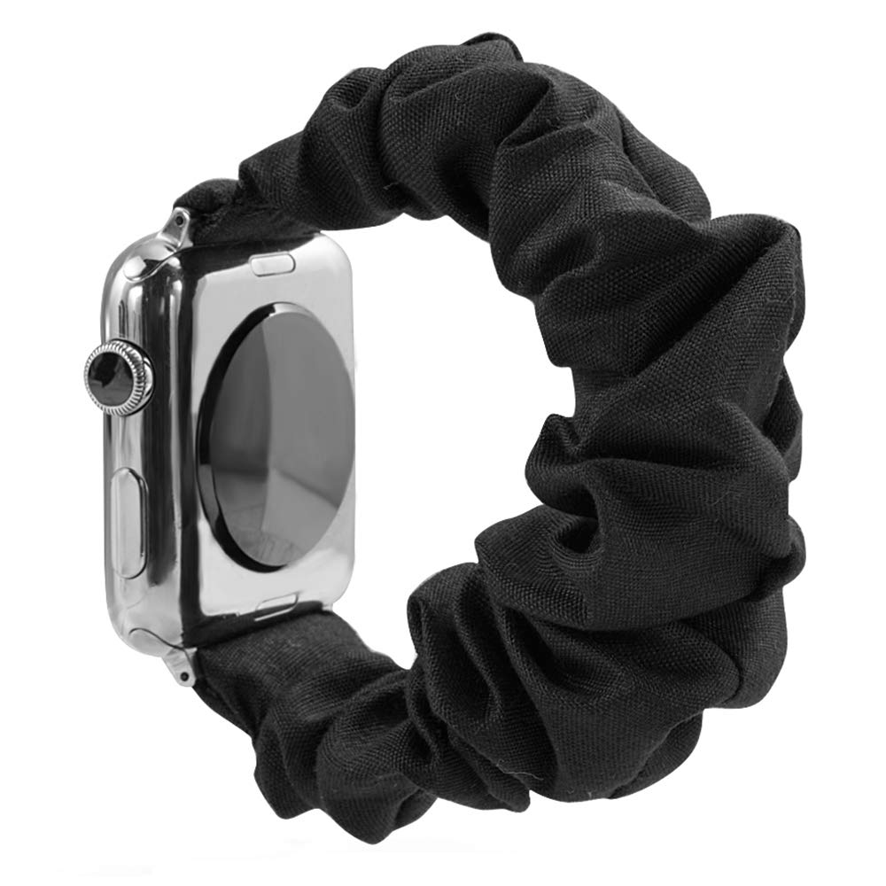 juanxian Scrunchie Elastic Watch Wristbands Replacement for Apple Watch, Soft and Stretchy Watch Scrunchy Strap Compatible with iWatch Series1-5 (38MM/40MM, 42MM/44MM) (Black, 42mm/44mm)