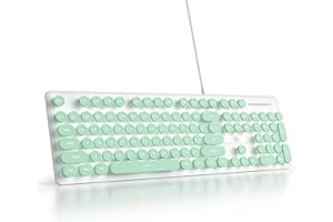 Mosptnspg Wired Quiet Membrane Keyboard,Full Size 104-Keys Retro Punk Typewriter White LED Backlit ，USB Ultra Slim Gaming Key