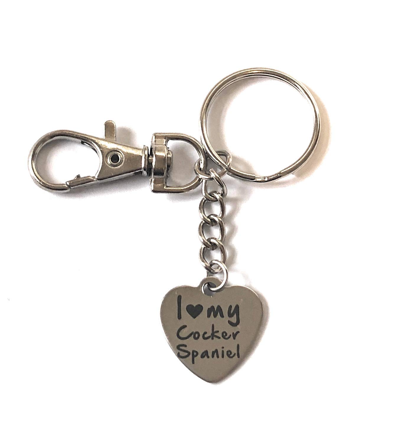 FizzyButton Gifts I love my Cocker Spaniel Dog Puppy Keyring Key Ring with Stainless Steel Charm and Turquoise Gift Box