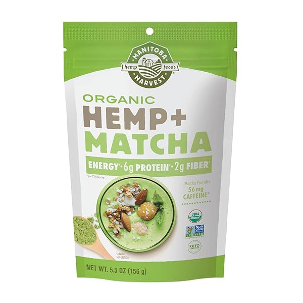 MANITOBA HARVEST ORGANIC HEMP & MATCHA POWDER, 5.5 OZ, ENERGY, 6G OF PROTEIN, 2G OF FIBER PER SERVING, MATCHA PROTEIN POWDER, VEGAN, NON-GMO PROJECT VERIFIED, 56G OF CAFFEINE, PACKAGING MAY VARY