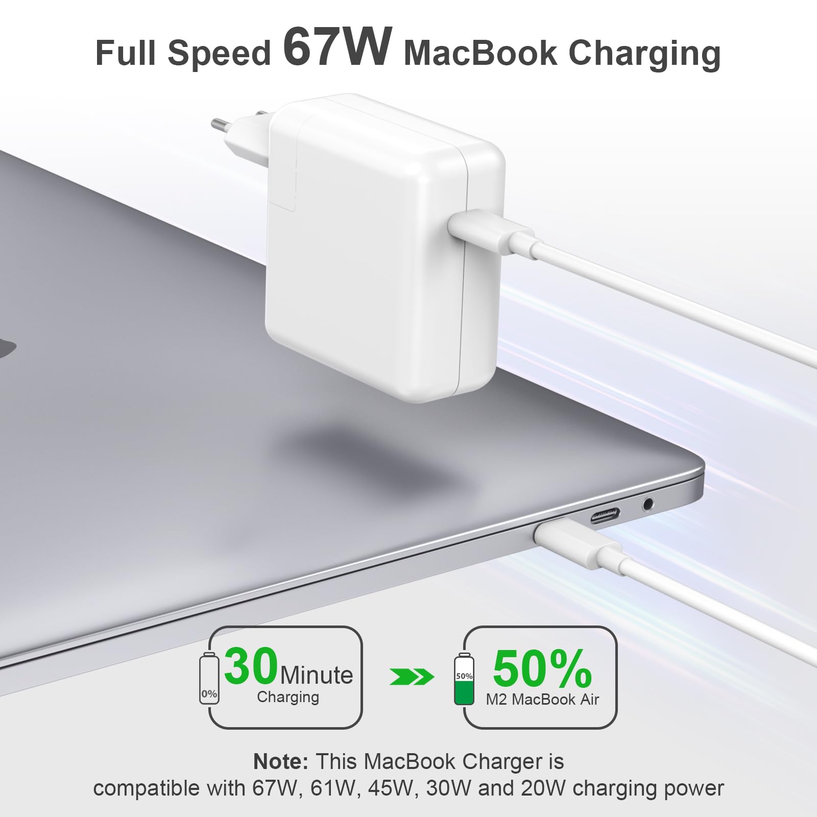 MacBook Ladekabel 67W Mac Book Ladegerät USB C - kompatibel mit MacBook Air MacBook Pro 13 14 15 16 Zoll 2024 2023 2022 2021 2020, M1 M2 M3, iPad und mehr (Schnell Netzteil mit 2,0 m Ladekabel)