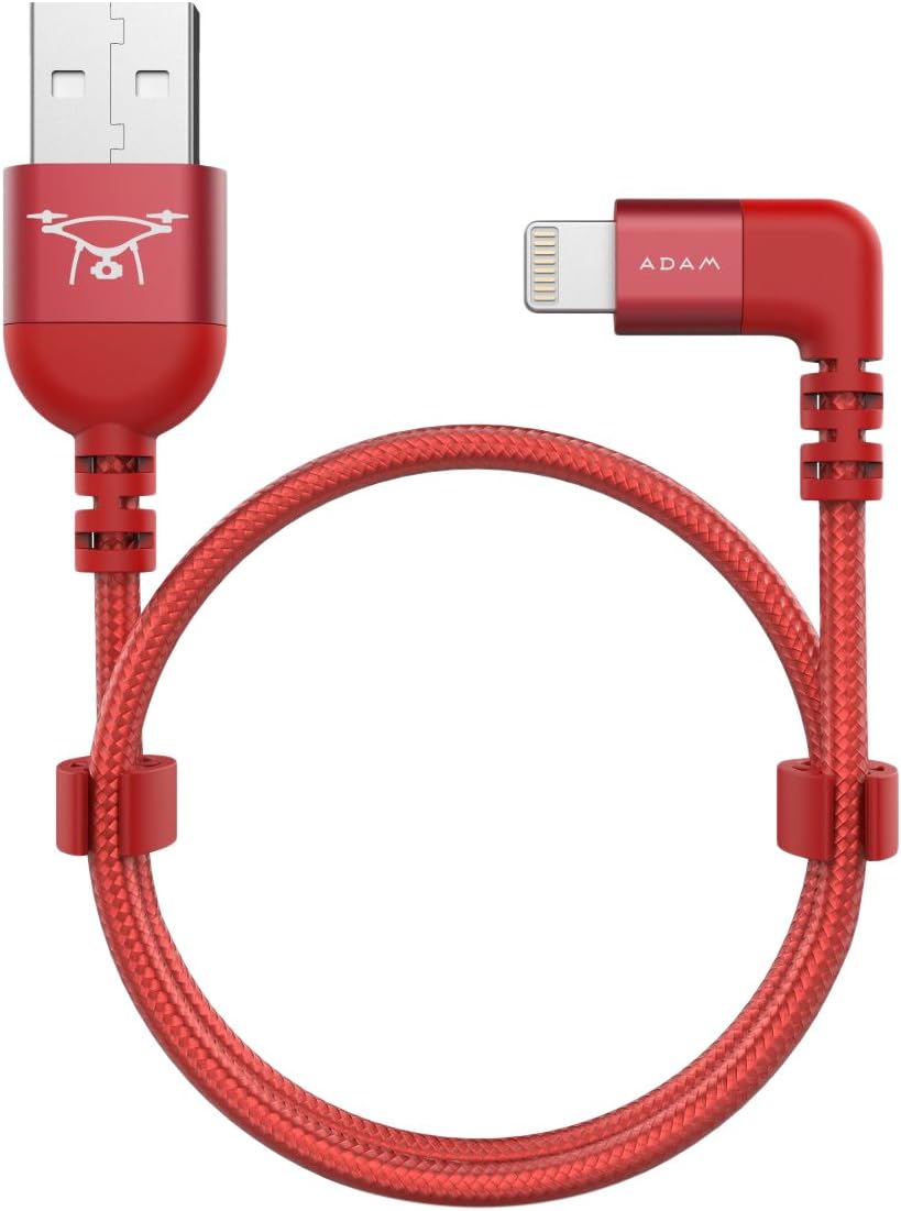 ADAM elements PeAk II Lightning to USB Cable for DJI Remote Controller Mavic / Spark / Phantom Series - Red [iPhone & Pad I MFI certified I 30cm long I Nylon & Aluminum I Single End 90 °]