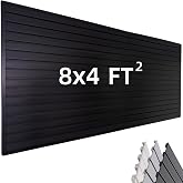 FRAYSCENT Slat Wall Paneling Garage Wall Organizer, Slatwall Panels Garage Tool Organizer Wall Mount Garage Slat Wall Storage Systems, Slat Board PVC Wall Panels Garage Storage (Black, 8ftx4ft)