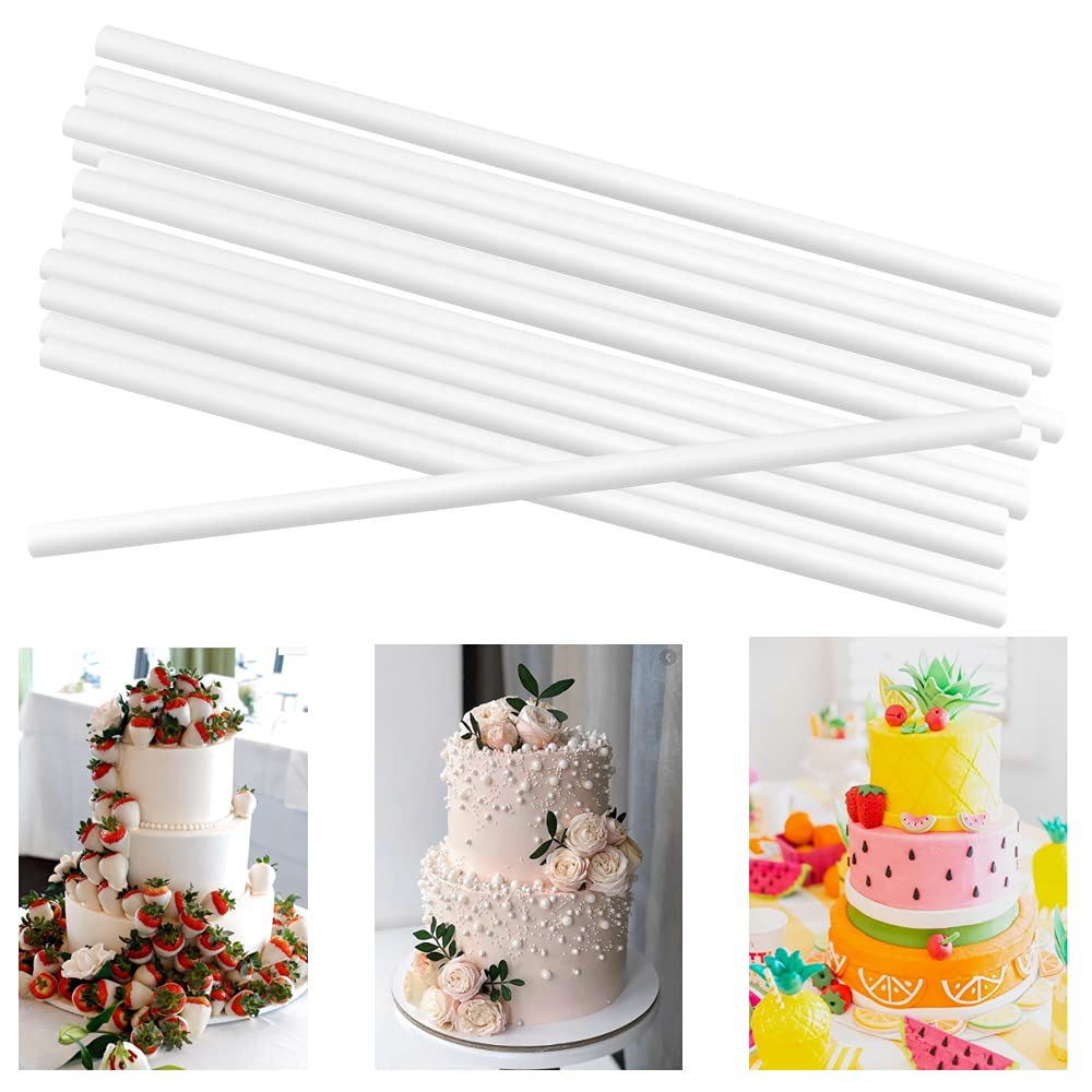 QUCUMER 24 Pcs Cake Dowel Rods, 12 Inch Plastic Cake Dowel White Hollow Cake Stand Sticks Cake Straws Reusable Cake Support Rods for Tiered Cake Construction and Stacking Supporting ( 0.4'' Diameter)