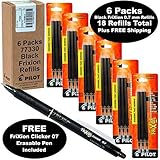 Pilot Frixion Pen Refills 0.7 Mm Fine 77330, Black Gel Erasable Ink, 6 Packs of 3 Refills with Black Frixion Clicker 0.7mm Erasable Pen