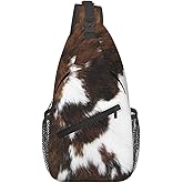 SURERUIM Cow Print Sling Bag Spotted White and Brown Animal Skin Texture Crossbody Backpack Western Farmhouse Cowhide Pattern Chest Shoulder Bag Casual Gym Sports Travel Hiking Daypack for Women Men