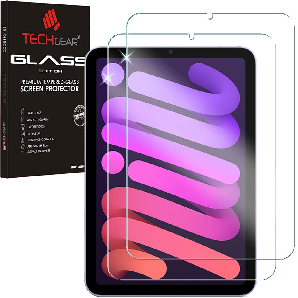 TECHGEAR 2 Pack GLASS Screen Protectors for iPad Mini 7 (2024, A17 Pro, 7th Generation), Mini 6 (2021, 6th Generation) [9H Toughness] [HD Clarity] [Scratch-Resistant] [No-Bubble] 8.3" Tempered Glass