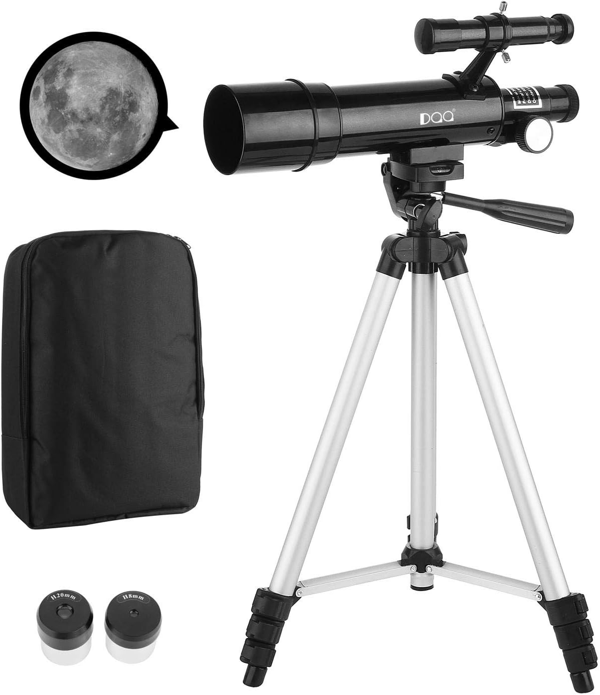 DQQ Refractor Finderscope Telescope for Kids Astronomy Beginners with Tripod and Backpack Black 50mm,3X Barlow Lens