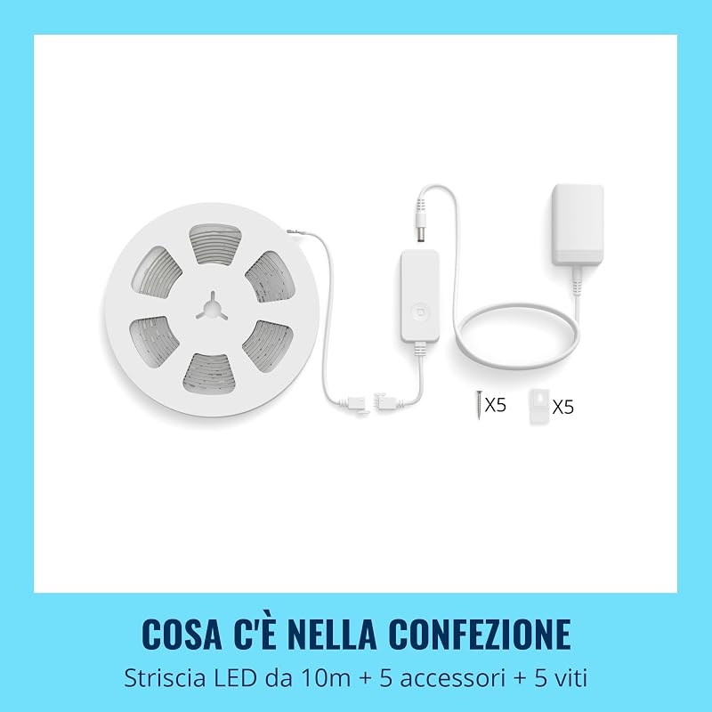 Striscia LED RGBIC Striscia luminosa a LED-10m, 16milioni di colori+sfumature di bianco scenari luminosi dinamici connessione al Wi-Fi controllo vocale/app funziona con Google Home Alexa e HomeKit