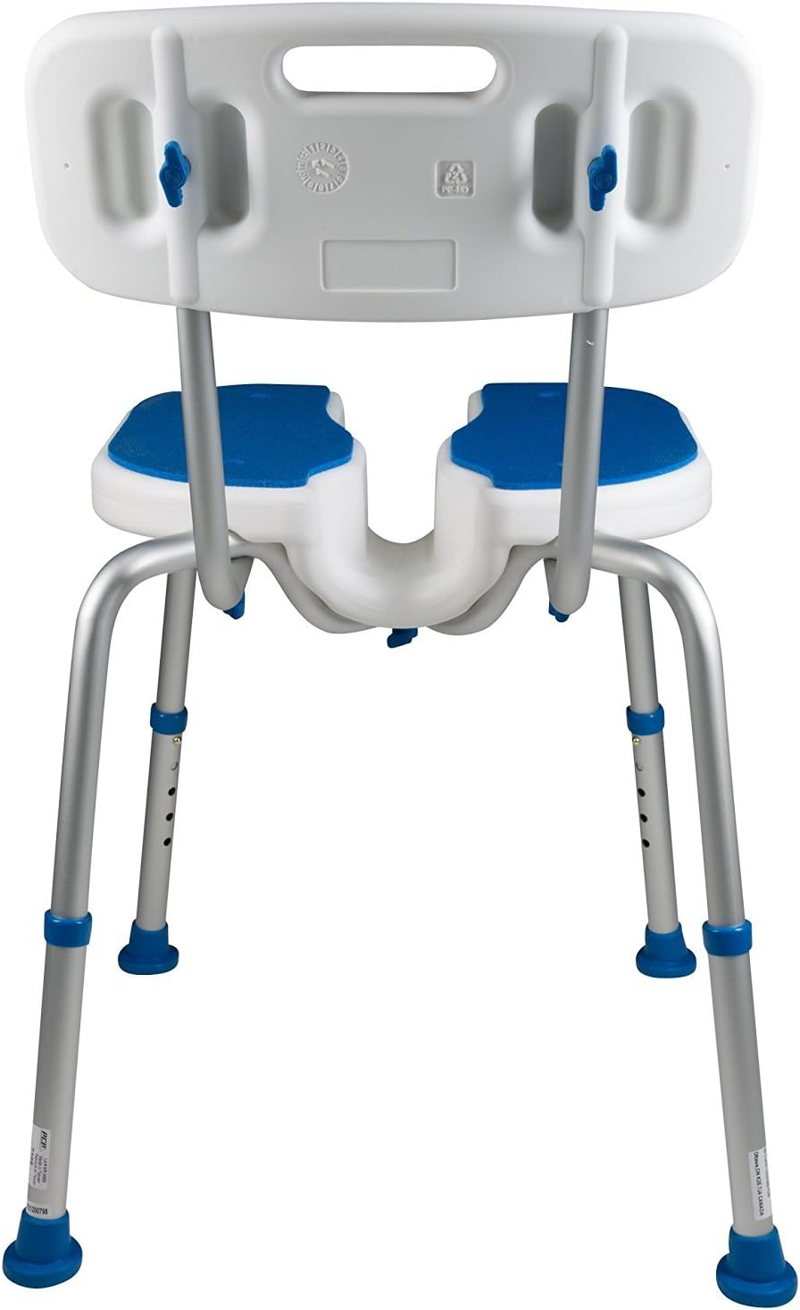 PCP Shower Safety Seat, Cutout for Easy Cleaning, Non-Slip Bath Support Recovery Chair with Backrest, White/Blue: Health & Personal Care