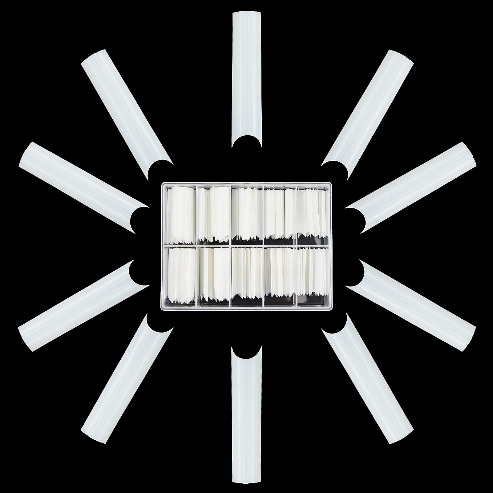 NICENEEDED 100Pcs Extra Long C Curved False Nail Tips, Half Cover Curved Finger Tips with Box Acrylic Fake French Nail False for Nail Salon Nails Extension （Style 2）